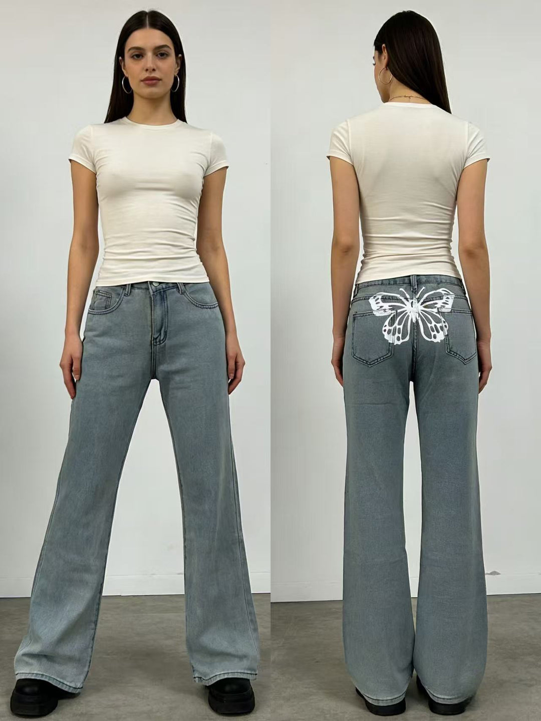 Damen nan hochgeschnittene weich fallende Schlagjeans aus Stretch-Denim mit figurformender Passform Drune