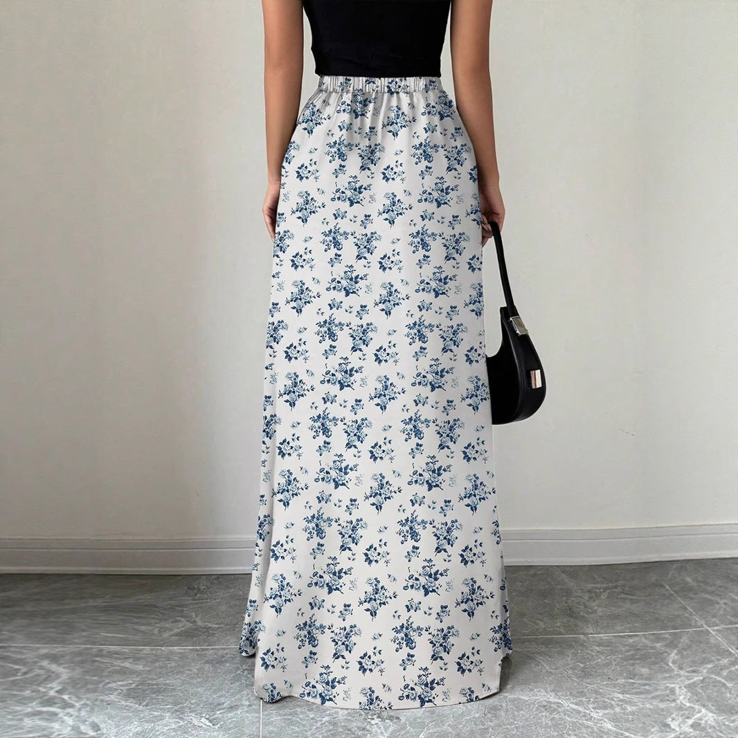 Damen Maxirock mit floralem Muster und seitlichen Schlitzen Drune