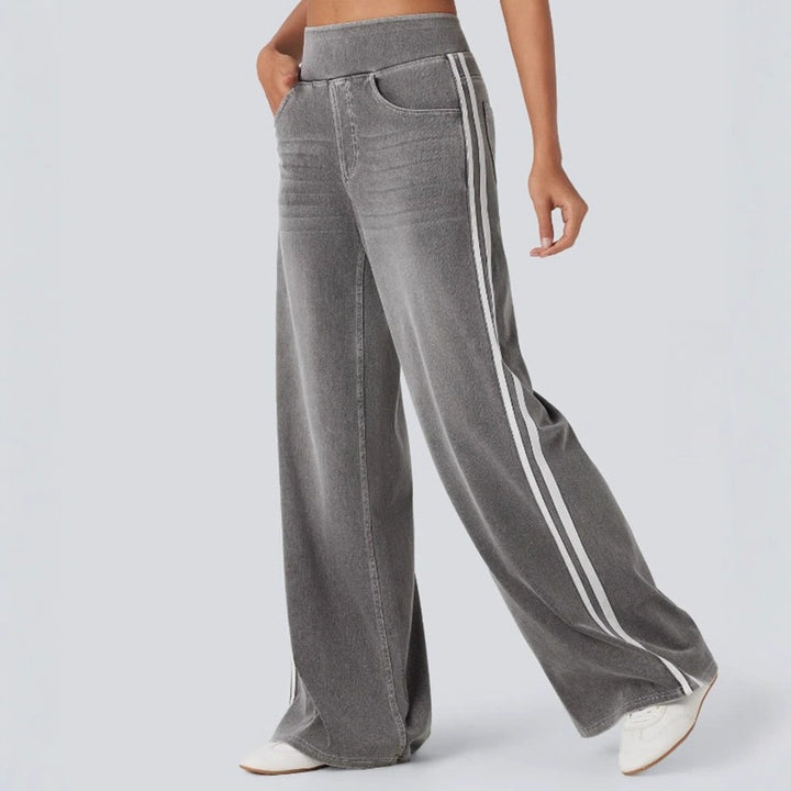 Damen nan weite Sweatpant in Jeansoptik mit seitlichen Kontraststreifen und Komfortbund Drune