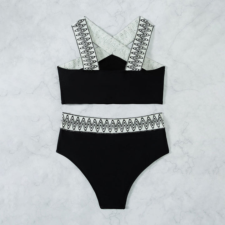 Damen Hoch tailliertes Bikini-Set mit elegantem Kreuzträger-Design Drune
