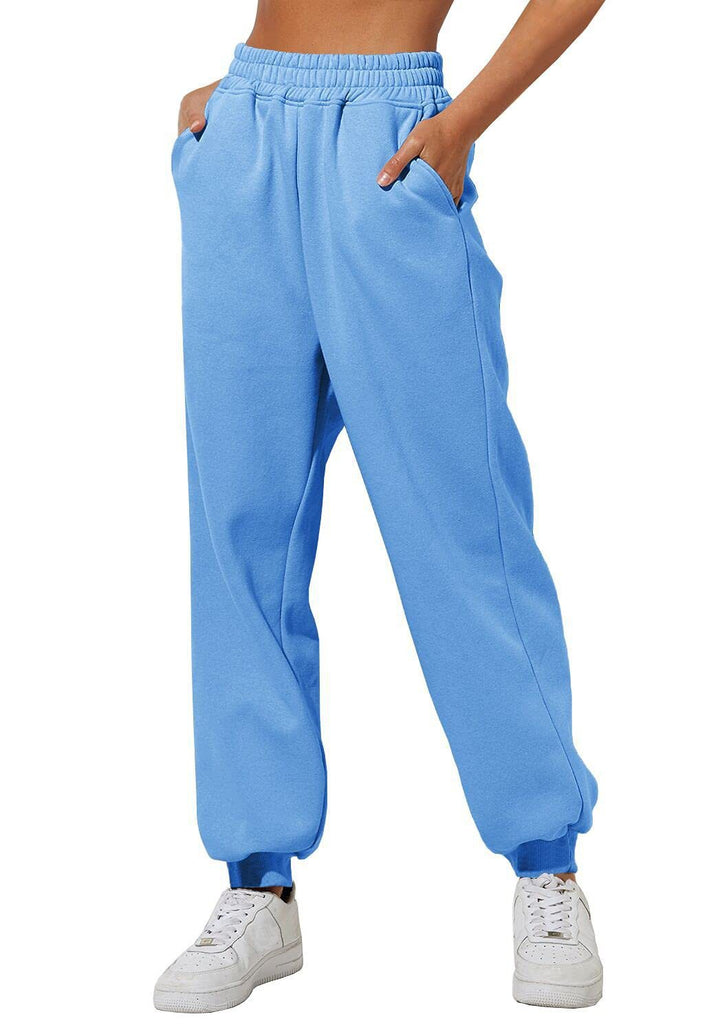 Damen nan lockere High‑Waist Jogginghose mit doppellagigem Komfortbund, seitlichen Eingrifftaschen und gerafften Knöchelbündchen Drune