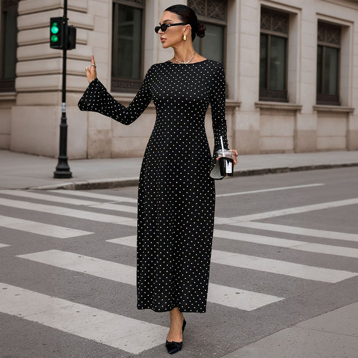Damen Maxi-Kleid mit modischem Punkte-Dessin und eleganten Ärmeln Drune