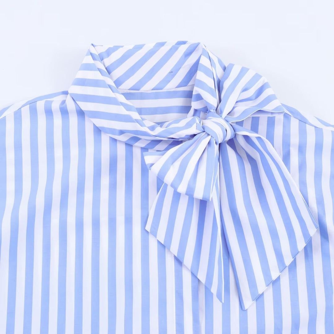 Damen Blusenshirt mit dekorativem Schleifenelement und modischem Streifenmuster Drune