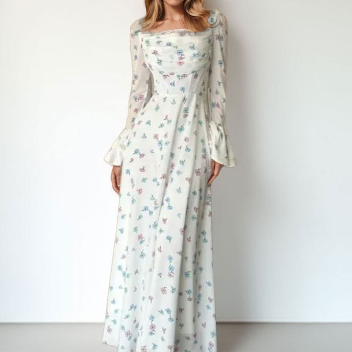 Damen Langärmliges Blumenmaxikleid Drune