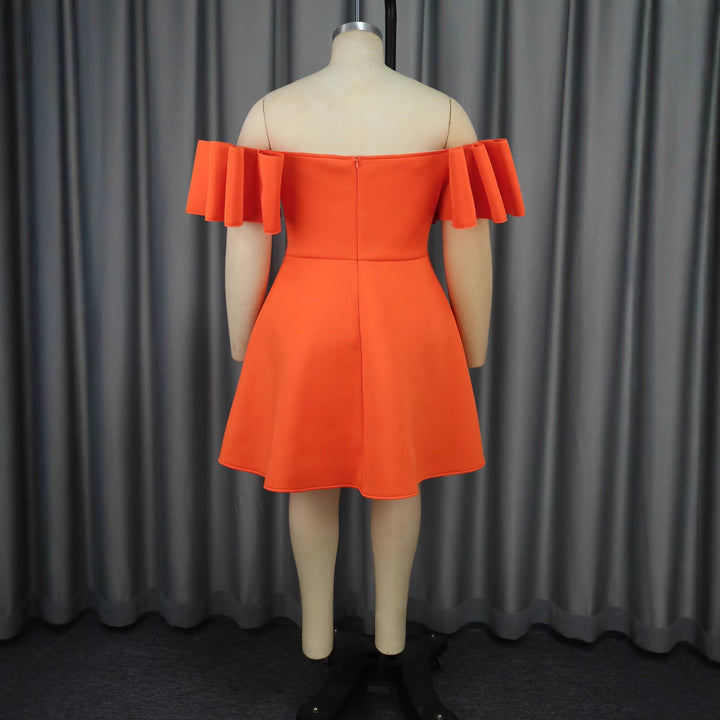 Damen Off-Shoulder Kleid mit Volantärmeln und asymmetrischem Saum Drune
