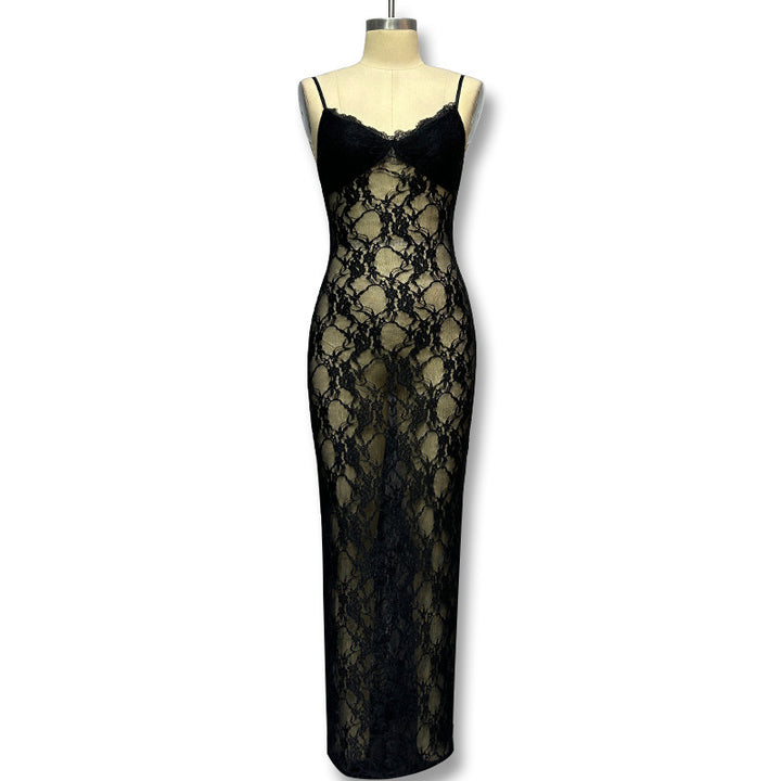 Damen Spitzen-Maxikleid mit verführerischem Transparenzeffekt Drune