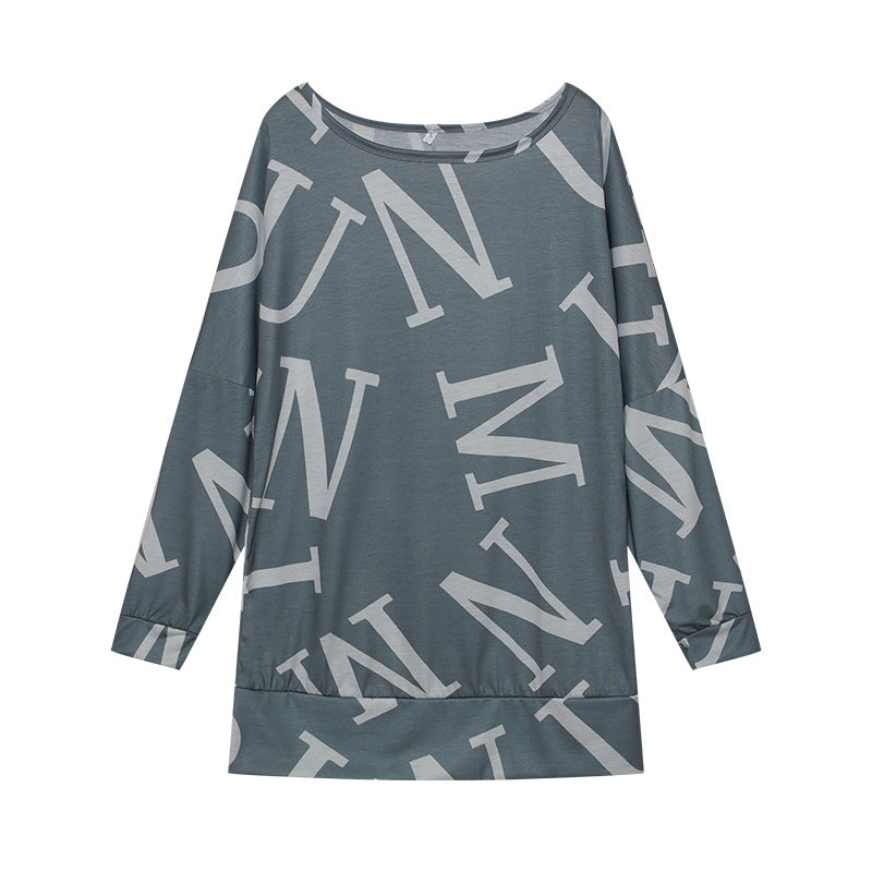 Damen Oversized Langarmshirt mit modernem Schriftzug und elastischem Bund Drune