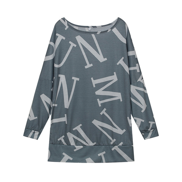 Damen Oversized Langarmshirt mit modernem Schriftzug und elastischem Bund Drune