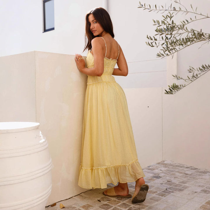 Damen Maxikleid mit Rüschendetails und verstellbaren Trägern Drune