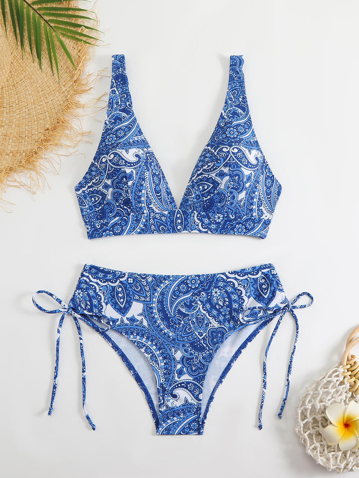 Damen Bikini-Set mit verspieltem Paisleymuster und seitlicher Schnürung Drune