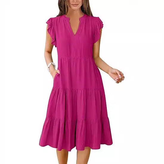 Damen Freizeit-Maxikleid mit überraschenden Rüschendetails und praktischen Taschen Drune
