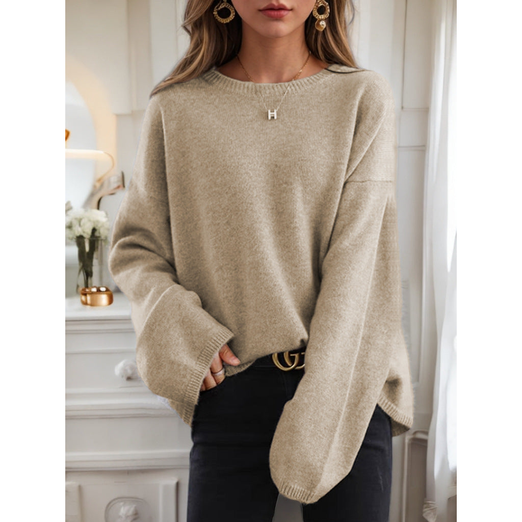 Damen nan lässiger Oversize-Strickpullover mit Rundhalsausschnitt und überschnittener Schulterpartie Drune