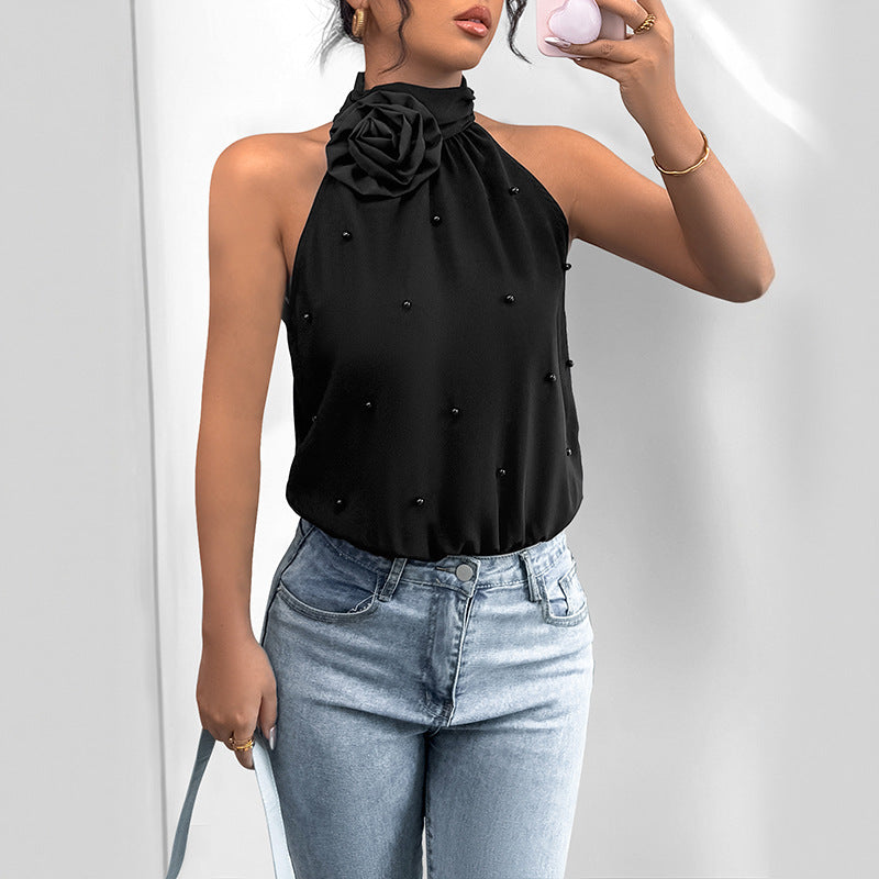 Damen Haltertop mit Blumenapplikation und verzierten Perlen Drune