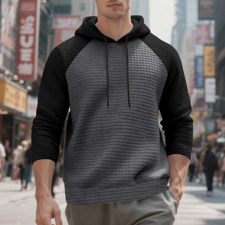 Herren nan strukturierter Raglan-Kapuzenpullover mit Waffelstruktur, Kordelzugkapuze und gerippten Bündchen Drune
