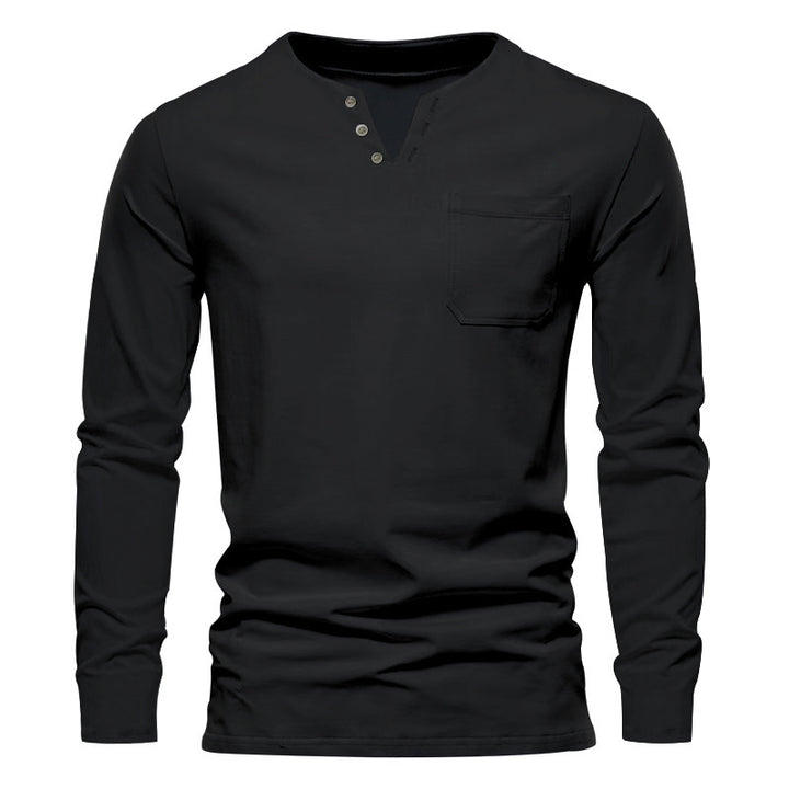 Herren Langarm-Henley-Shirt mit praktischen Knopfdetails und Brusttasche Drune