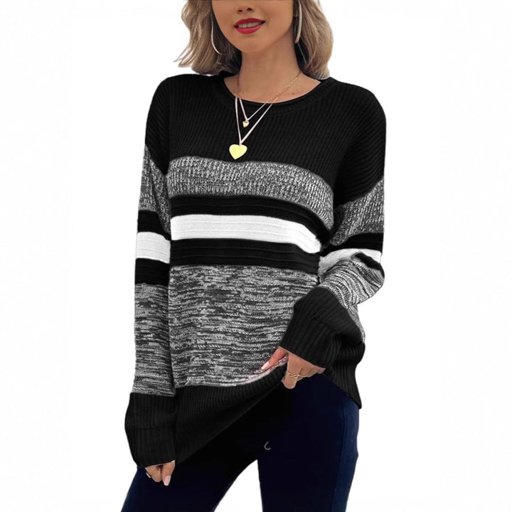 Damen lässiger Pullover mit gestreiftem Design und weitem Schnitt Drune