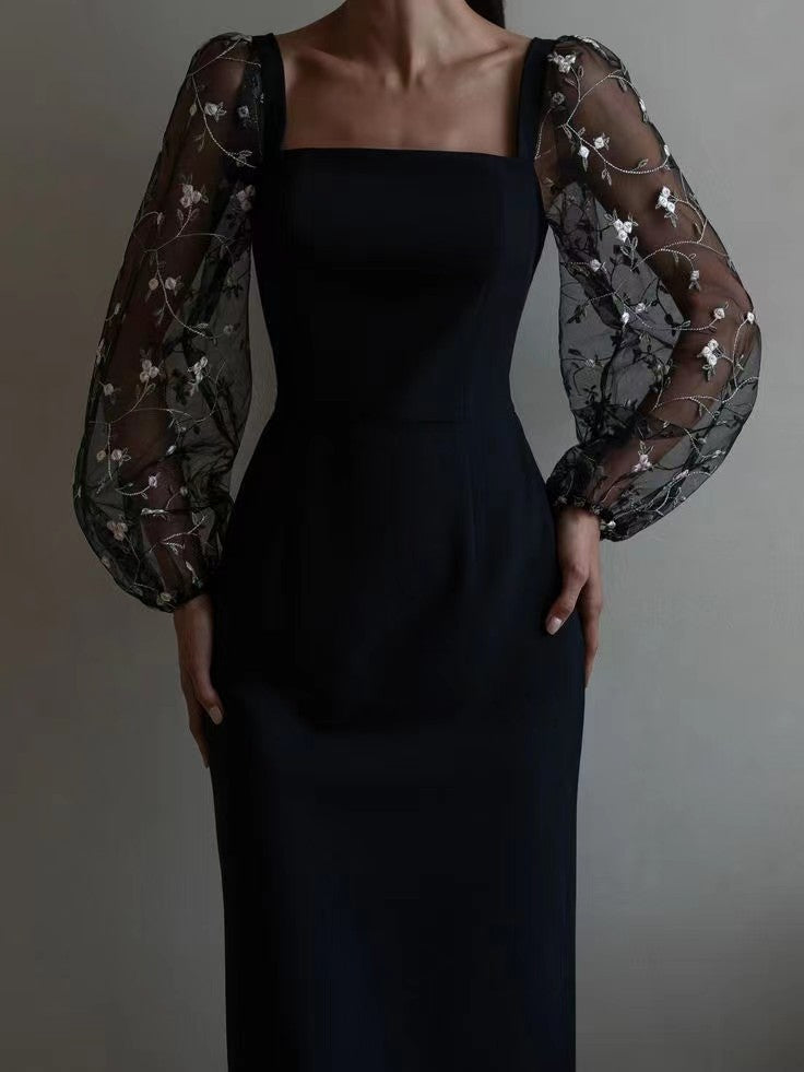Damen Kleid mit romantischen transparenten Puffärmeln Drune