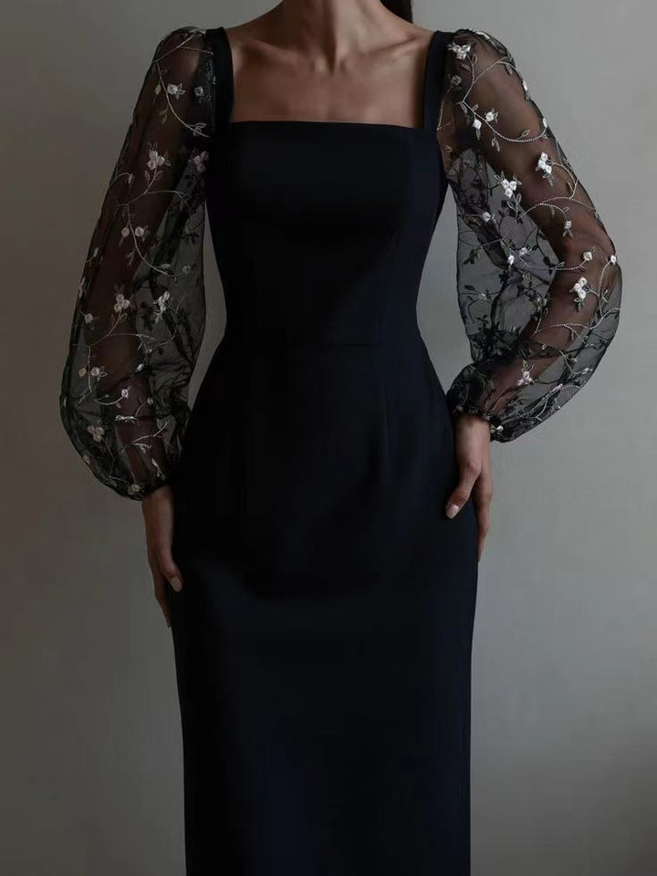Damen Kleid mit romantischen transparenten Puffärmeln Drune