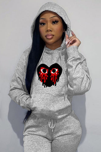 Damen Sportlicher Kapuzenpullover mit kreativem Herzmotiv Drune