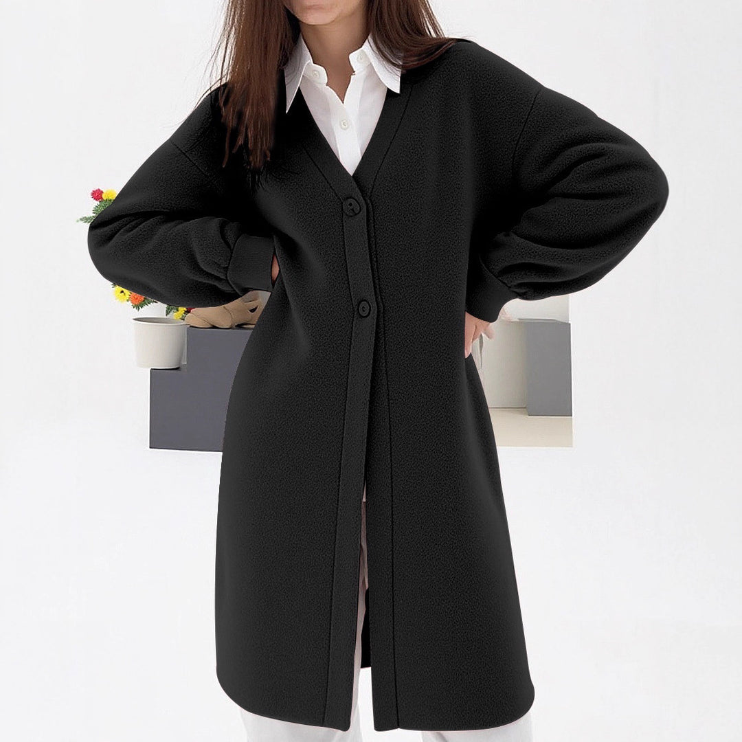Damen Elegante Strickjacke mit Knopf und V-Ausschnitt Drune