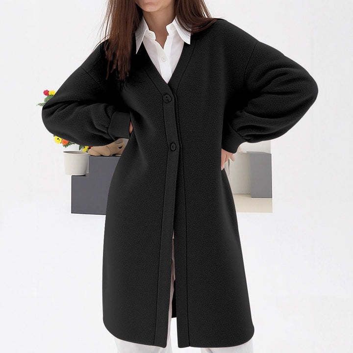 Damen Elegante Strickjacke mit Knopf und V-Ausschnitt Drune