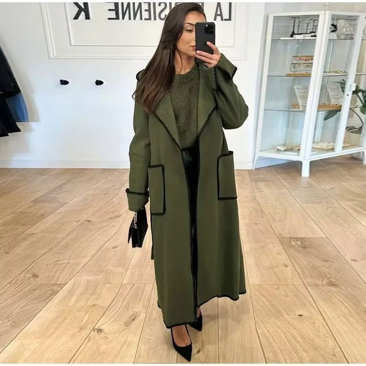 Damen elegante Übergangsjacke mit dekorativem Gürtel und hochwertigen Taschen Drune