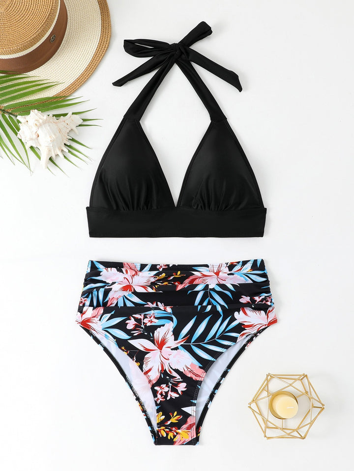 Damen Hochgeschnittener Bikini mit floralem Design Drune
