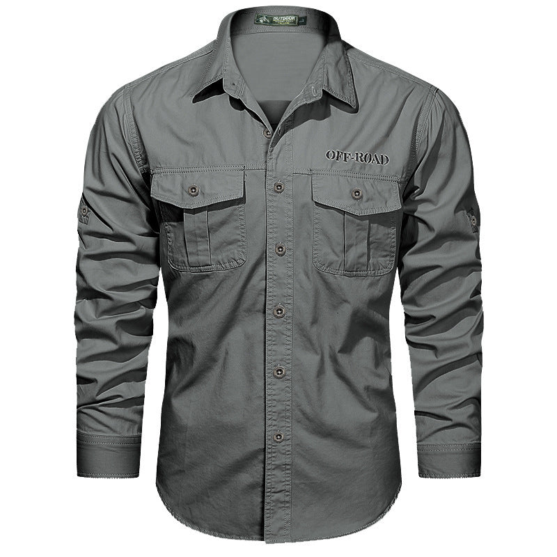 Herren nan robustes Utility-Hemd mit doppelten Brusttaschen und Arm-Roll-Tab Drune