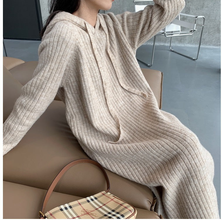 Damen Strickpullover mit Kapuze und Rippstruktur Drune