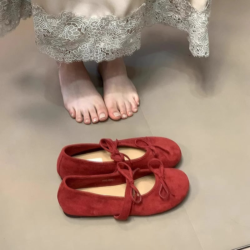 Damen Ballerinas aus weichem Wildleder mit zartem Schleifenverzierung Drune