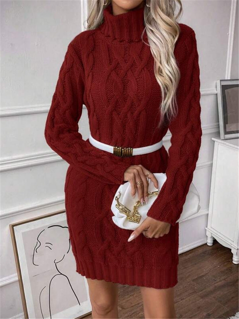 Damen Strickkleid mit hochgeschlossenem Kragen und Zopfmuster Drune