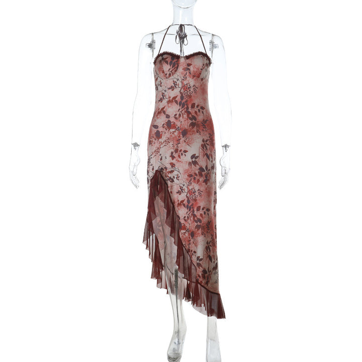 Damen asymmetrisches Floral-Maxikleid mit zartem Rüschensaum und verführerischem Schnitt Drune