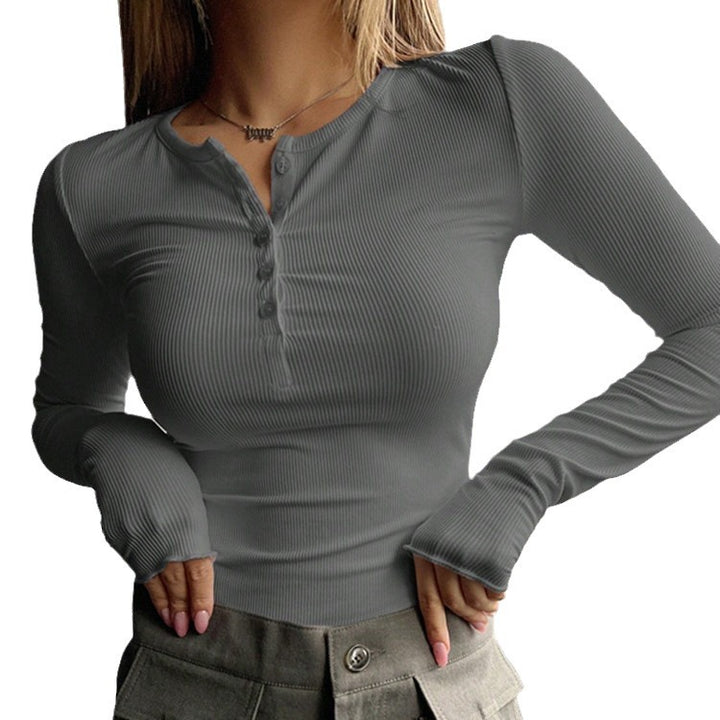 Damen schmeichelhaftes Langarm-Bodyshirt mit Knopfleiste Drune