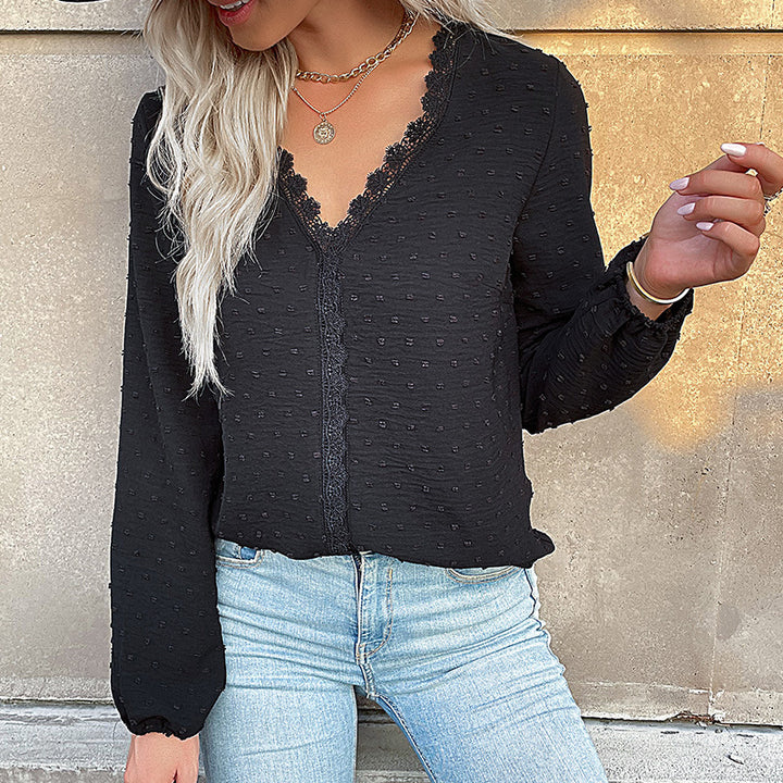 Damen Bluse mit feinem Spitzenbesatz und eleganten Puffärmeln Drune