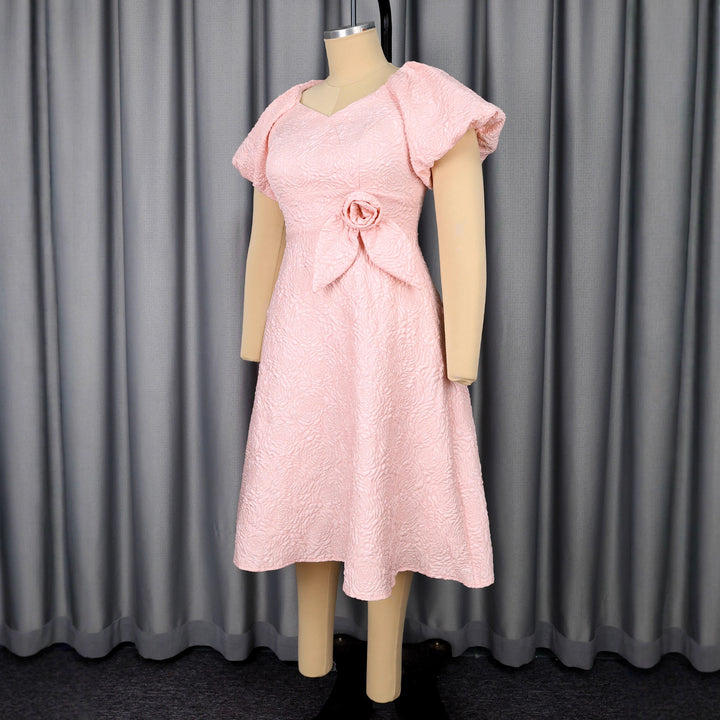 Damen Kleid mit voluminösen Puffärmeln und eleganter Schleifenapplikation Drune