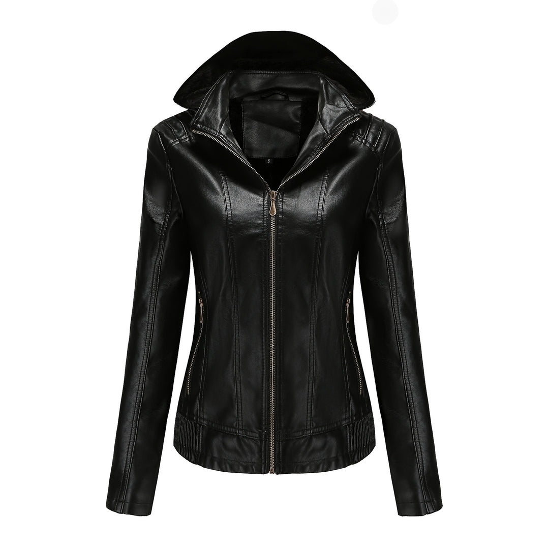 Damen stilvolle Kunstlederjacke mit hochabschließendem Kragen und elastischen Bündchen Drune