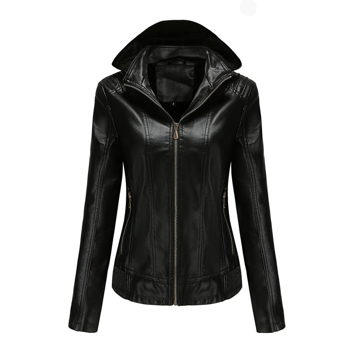 Damen stilvolle Kunstlederjacke mit hochabschließendem Kragen und elastischen Bündchen Drune