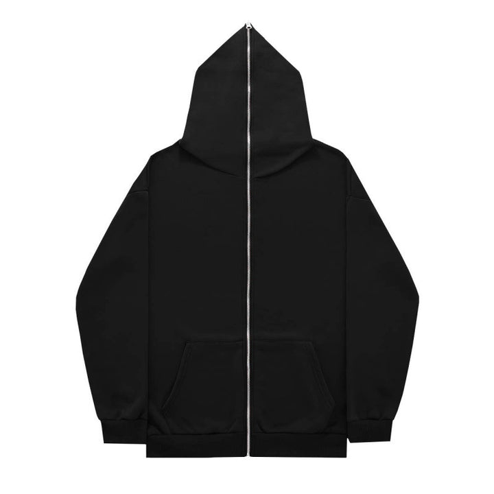 Unisex nan minimalistisch strukturierter Kapuzenzipper mit spitzer Kapuze, Kängurutasche und verstärkten Bündchen Drune