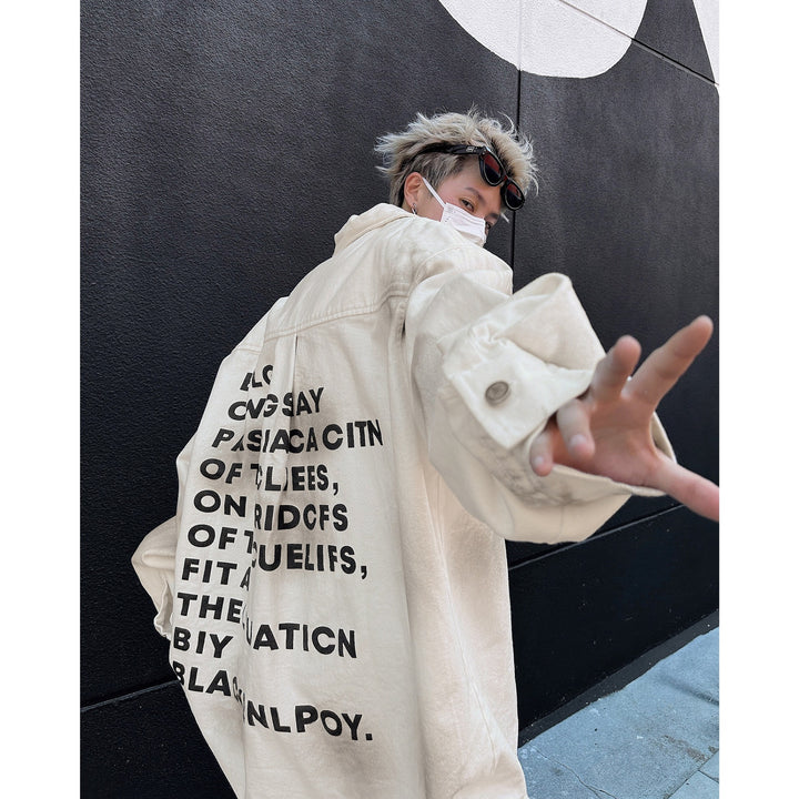 Herren Oversize-Denimjacke mit Fransen und grafischem Druck Drune