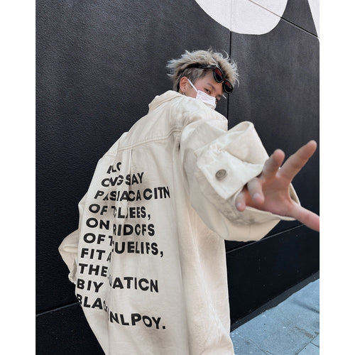 Herren Oversize-Denimjacke mit Fransen und grafischem Druck Drune