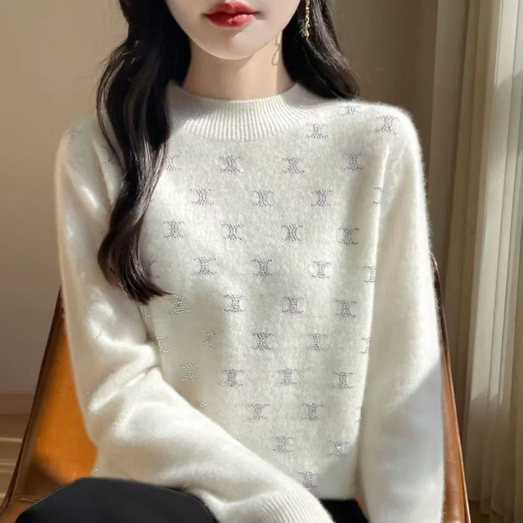 Damen Luxe Strickpullover mit feinem Glitzerdesign und Rundhalsausschnitt Drune