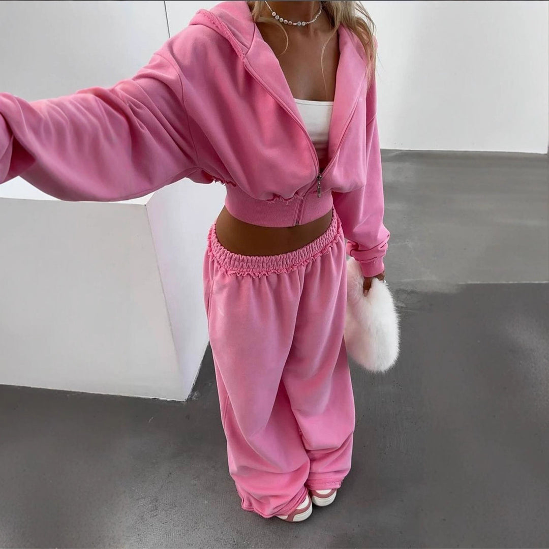 Damen lässiges und modisches Pucksack-Set mit cropped Oberteil Drune