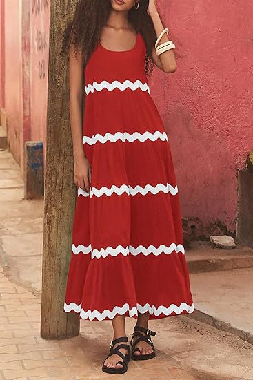 Damen Maxikleid mit wellenförmigen Rüschen und lässigem Schnitt Drune