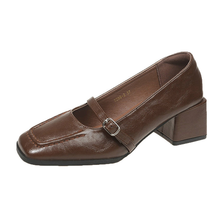 Damen Mary Jane Pumps mit quadratischer Zehenpartie und Blockabsatz mit anpassbarem Riemen Drune