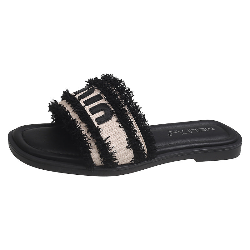 Damen bequeme Slide-Sandalen mit modischem Textiloberteil und stylischen Riemen Drune