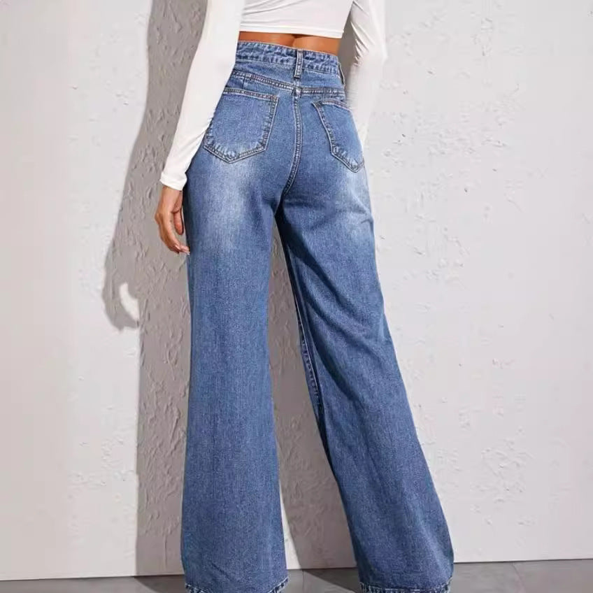 Damen weit geschnittene High-Waist Jeans im casual Look Drune