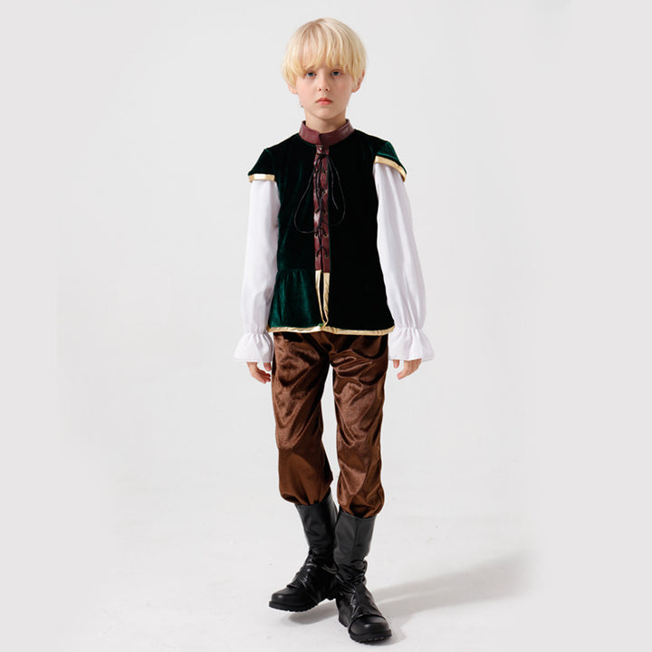 Unisex nan mittelalterliches Kinderkostüm Set mit Samtweste, geraffter Pluderhose und Renaissance-Details Drune