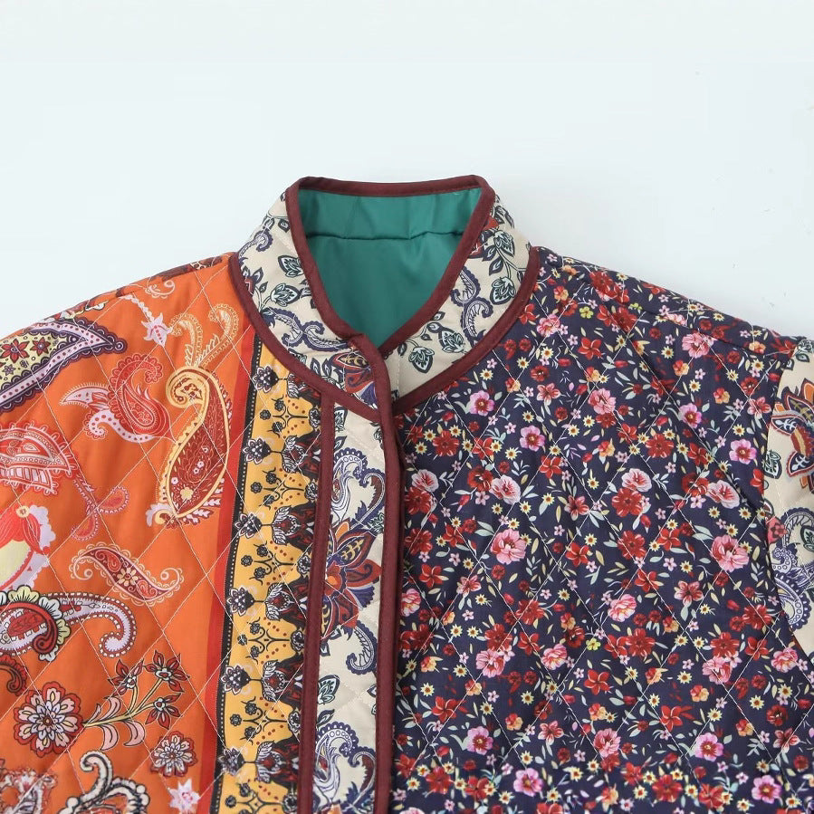 Damen gesteppte Patchwork-Jacke mit praktischen Taschen und farbenfrohem Muster Drune