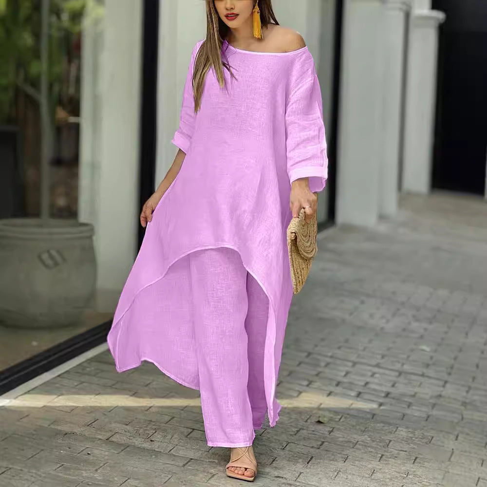 Damen Lässiges Zweiteiliges Set mit asymmetrischem Schnitt und luftiger Passform Drune