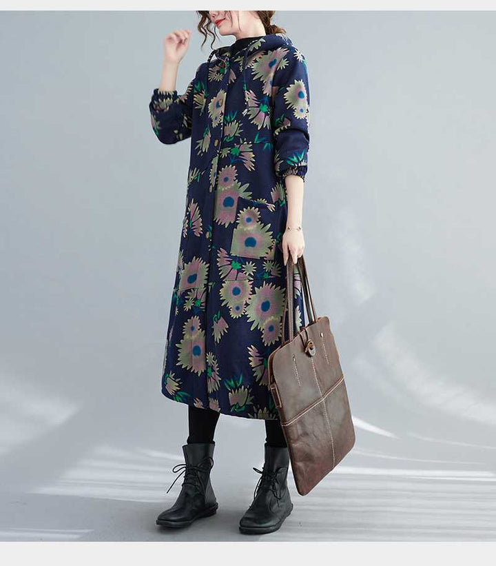 Drune | Steppmantel - Vintage-inspirierter Druck - Lange Wärme - Winterlage